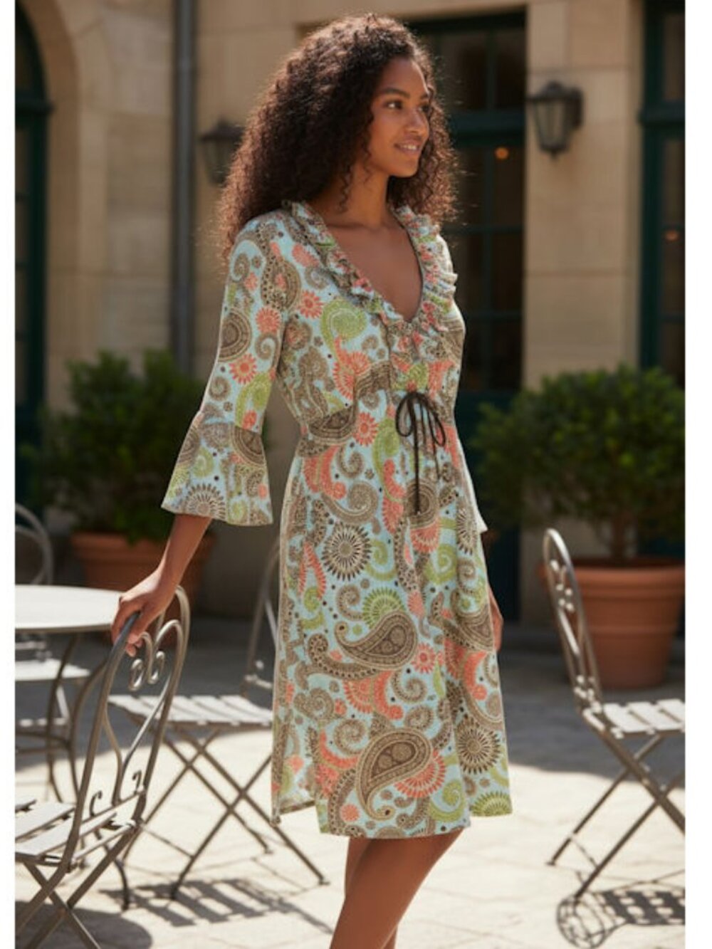 Paisley Print Summer Dress, Blue, Orange, Green, Sz Medium
